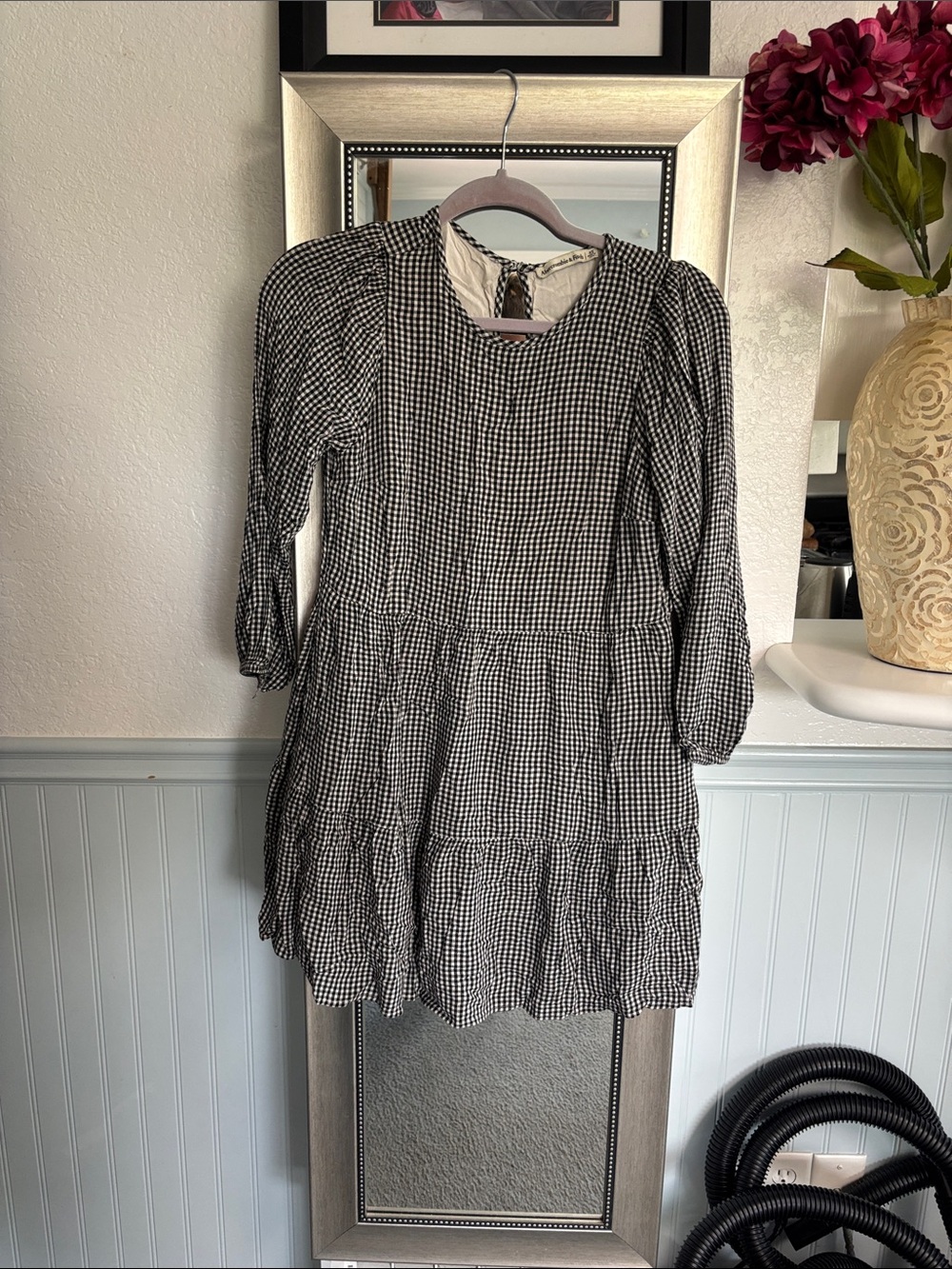 Abercrombie & Fitch Black and White Gingham Tiered Dress